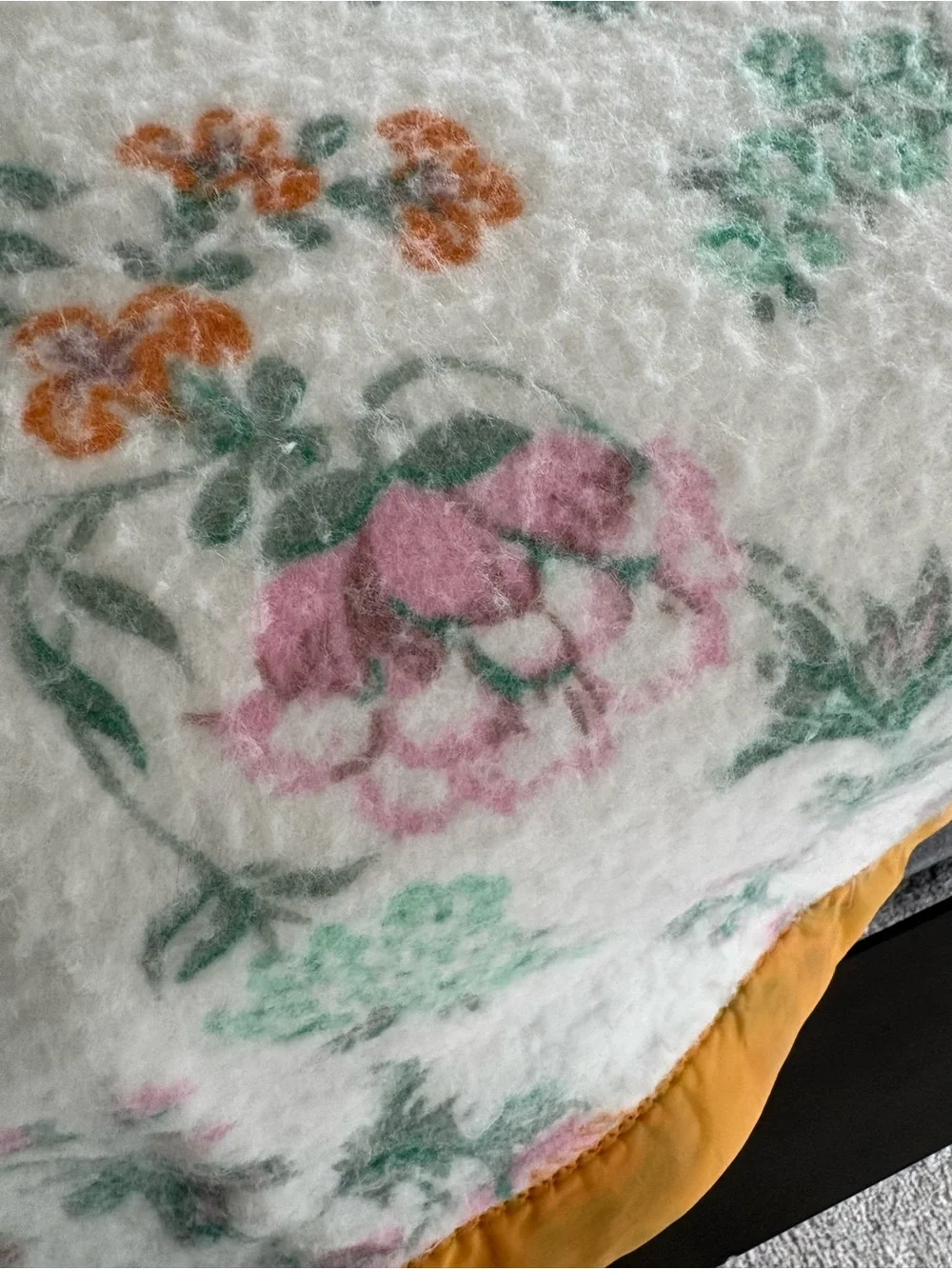 Vintage JCPenney Floral Acrylic Blanket 88x71 Satin Trim Pink Orange Green Throw